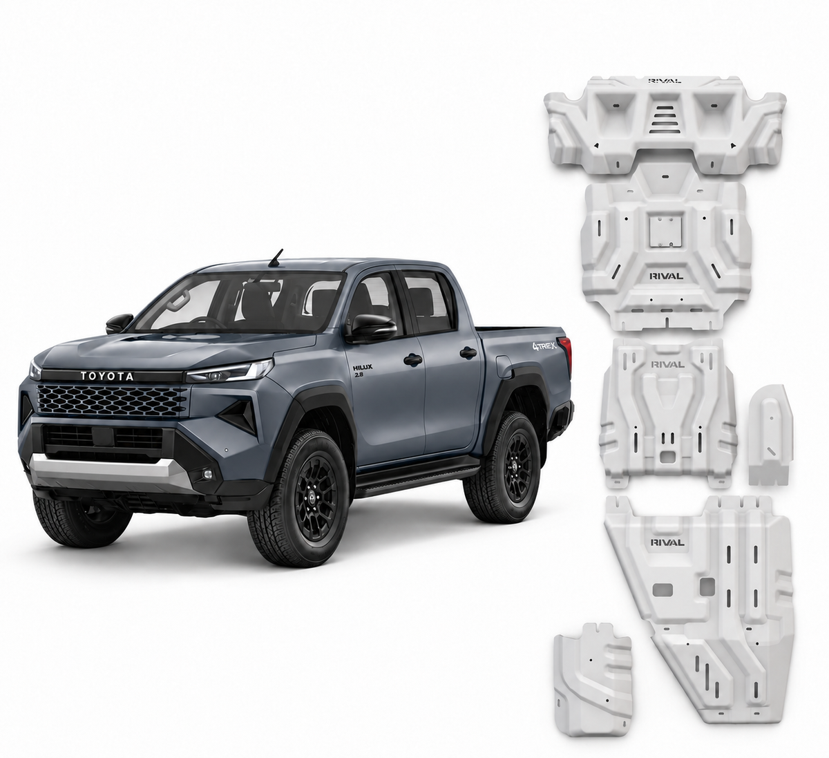 Kit 4 blindages aluminium 6 mm Toyota Hilux Travo 2026+ – RIVAL4X4
