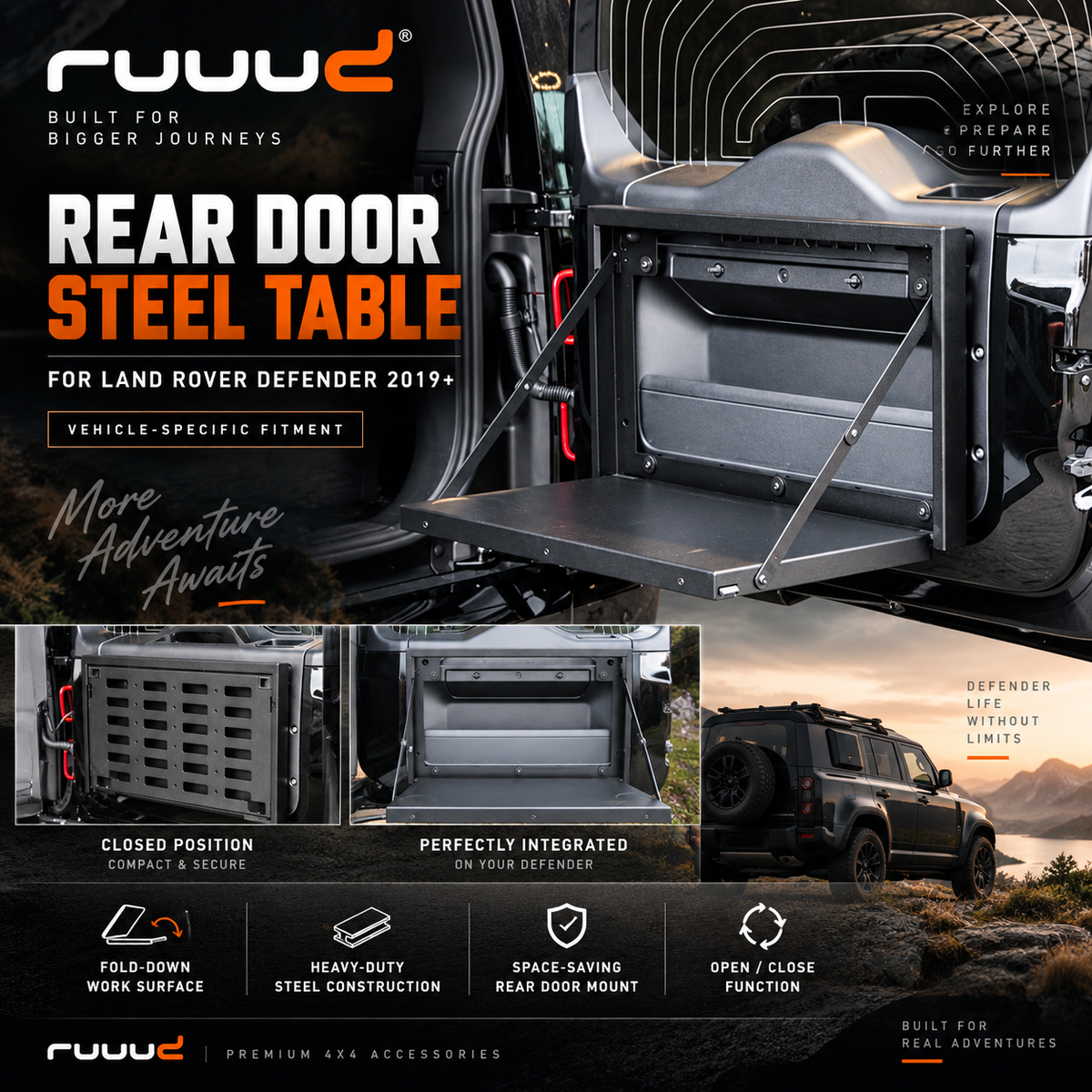 Table rabattable Defender 2019+ en position fermée