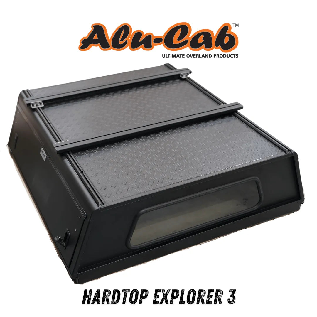 Hardtop Alu-Cab Explorer 3 en aluminium pour Mitsubishi L200 2016+ visible avec fenêtres et fixation robuste.