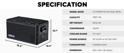 Refrigerateur/Congelateur ICECO 75L Double Compartiments - Noir