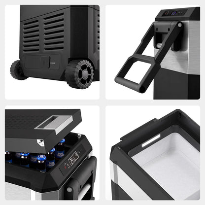 Glacière ICECO JP50 PROS 50L, frigo et freezer off-road, avec poignée et écran numérique, adaptée aux aventures en extérieur.