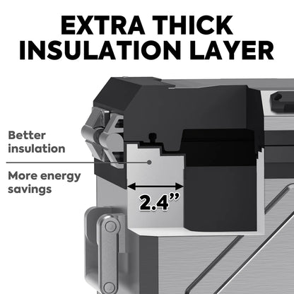 Réfrigérateur/congélateur ICECO 55L noir avec double compartiment, image montrant l'intérieur et l'extérieur du frigo ICECO.