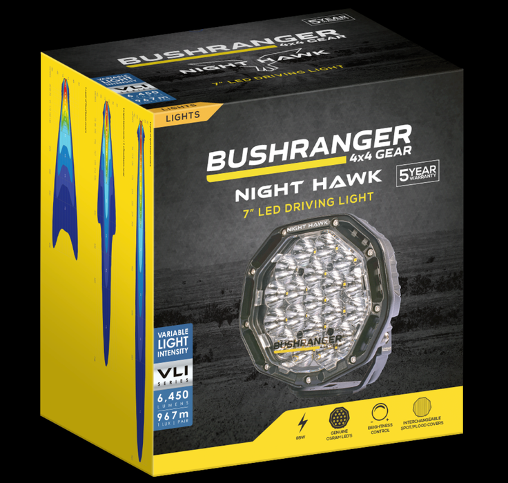 2x Phares 7" Spot Bushranger Night Hawk SR (Faisceau inclus) NHX180VLI-KIT+ NHW20VLI Bushranger