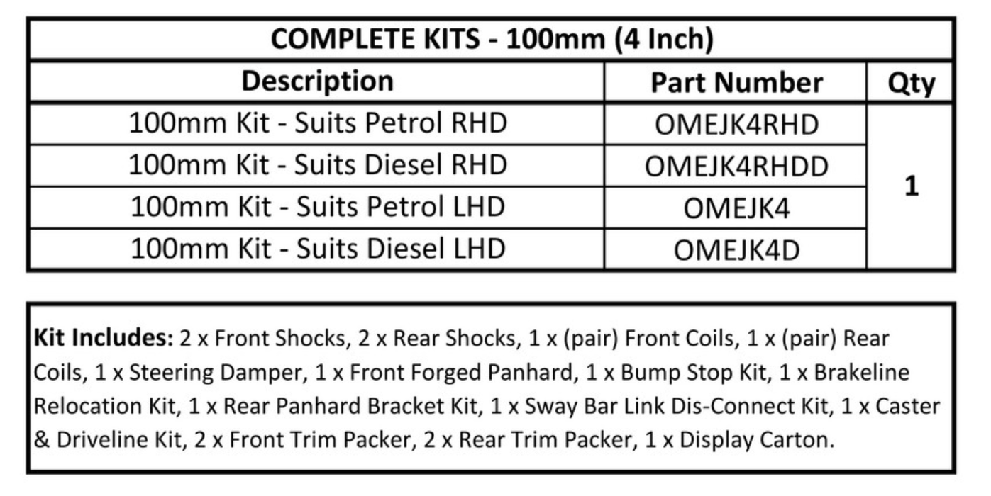 Kit de Suspension OME | Jeep Wrangler JK | +100mm Rehausse - OME - Xperts 4x4