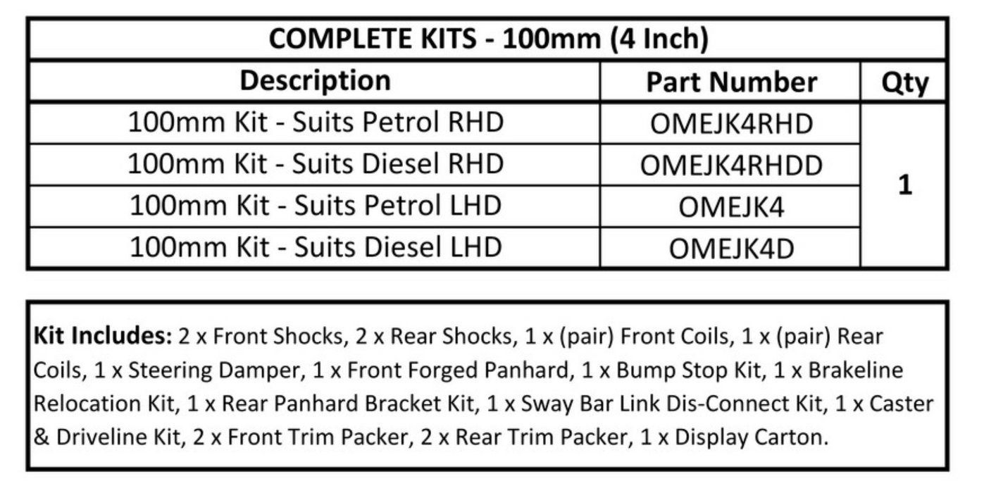 Kit de Suspension OME | Jeep Wrangler JK | +100mm Rehausse OME