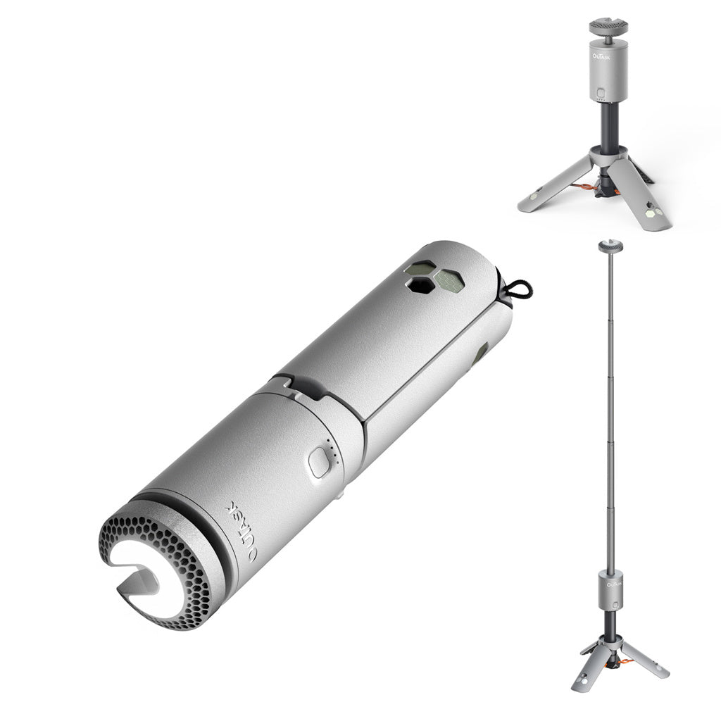 Lampe télescopique LED extérieure OuTask jaune désert, éclairage LED à rotation 720° pour usage en plein air.