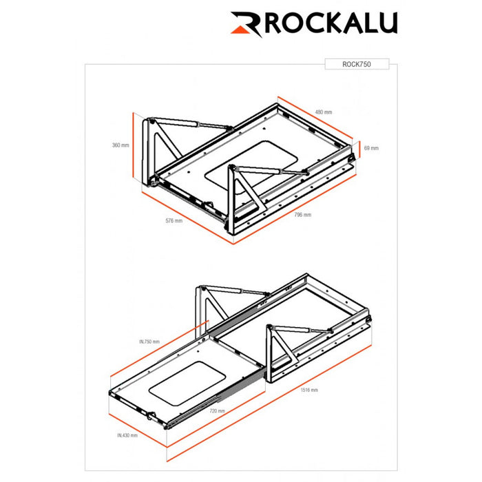 Plateau Coulissant/Basculant ROCKALU pour Refrigerateur (750x430mm) ROCK750 Rockalu