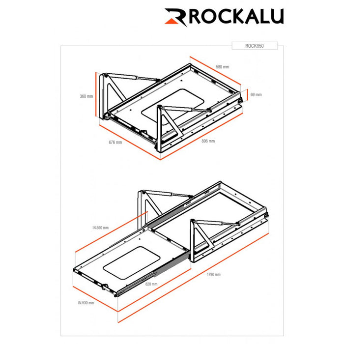 Plateau Coulissant/Basculant ROCKALU pour Refrigerateur (850x530mm) ROCK850 Rockalu