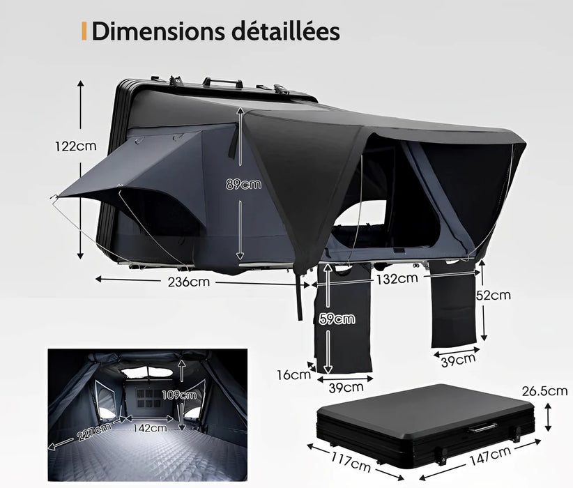 Tente de toit Aluminium - Adapte pour 3/4 Personnes SANHIMA Xperts 4x4