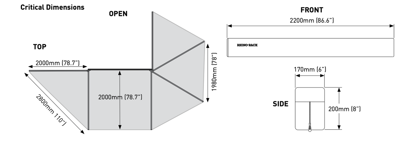 Auvent 270° Rhino-Rack Batwing Autoportant Latéral | Gauche sur Xperts4x4 Accessoires 4x4 Off-Road