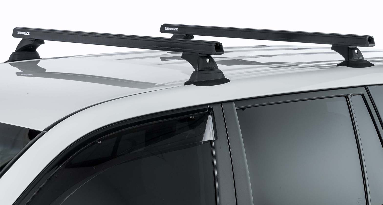 Kit de 2 barres de toit noires RHINO-RACK de 1250mm pour Volkswagen Caddy 2010-2021, robuste et facile à installer.