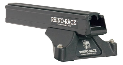 Kit de 2 barres de toit noires Heavy Duty RHINO-RACK avec pieds pour Ford Transit Custom 2014+, vue de dessus.