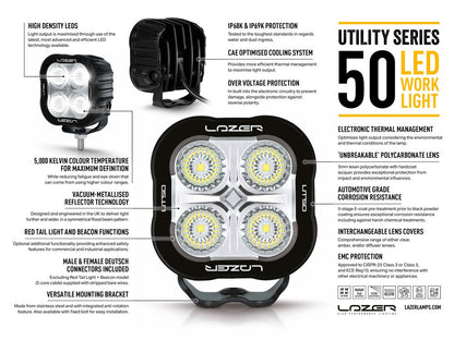 LAZER LAMPS Utility-50 Balise — Phare de Travail LED 5000 lm sur Xperts4x4 Accessoires 4x4 Off-Road