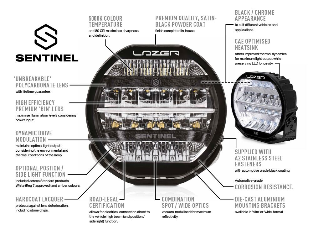 Longue portée LED LAZER LAMPS Sentinel 9 Blanc sur Xperts4x4 Accessoires 4x4 Off-Road