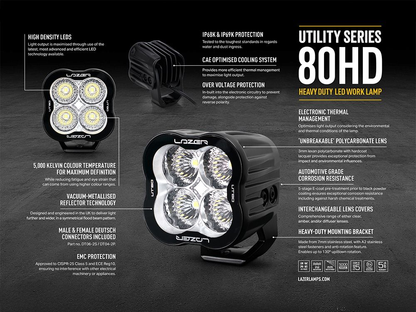 Spot à LED LAZER LAMPS Utility 80 (Support Large) - Homologué ADR sur Xperts4x4 Accessoires 4x4 Off-Road