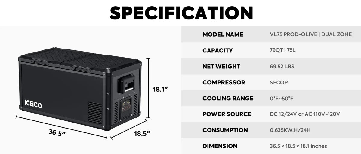 Réfrigérateur congélateur ICECO VL75PROD 75 L - double zone - noir Xperts 4x4