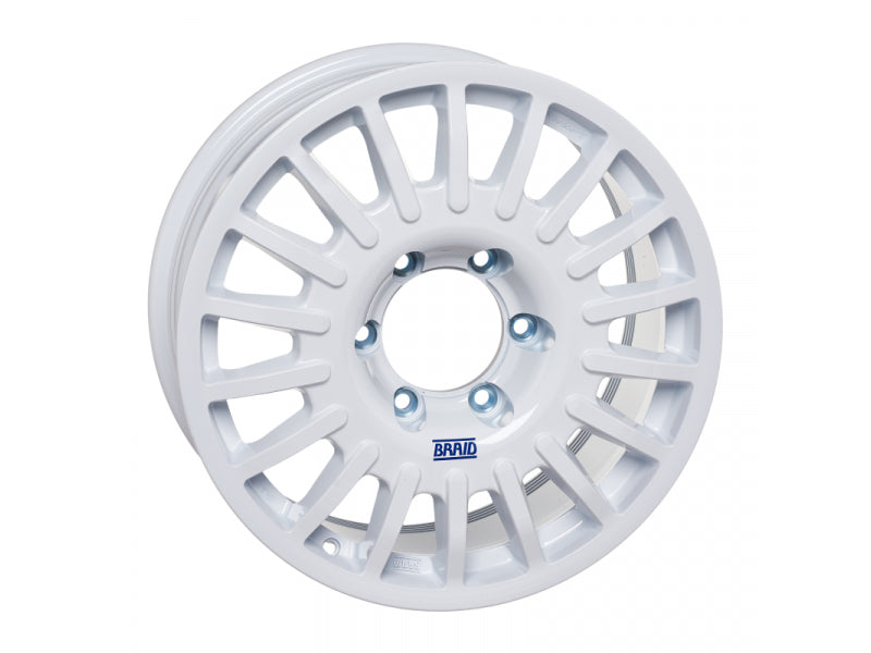 Jante en aluminium BRAID Winrace blanche 7x16, 6x139.7, ET20, CB100.1, vue de face.